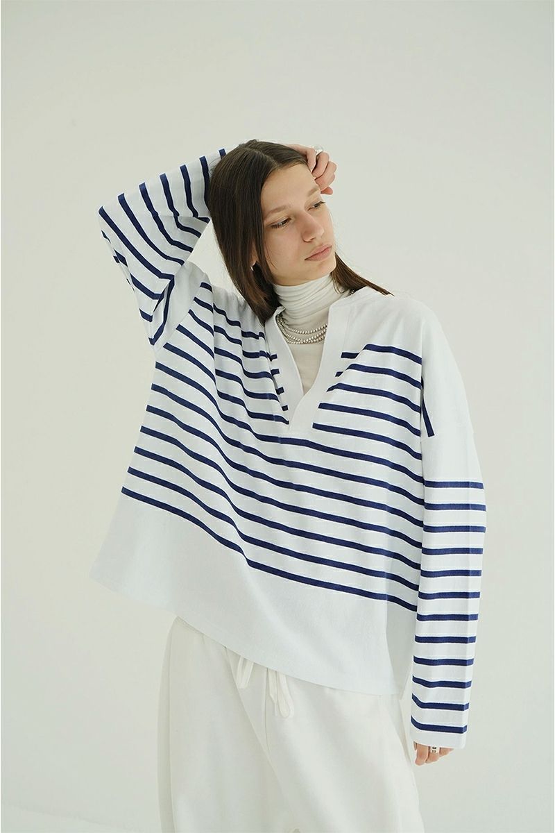 CLANE(クラネ) WIDE HENRY NECK BORDER TOPS ワイドヘンリーネックボーダートップス 19105-1242