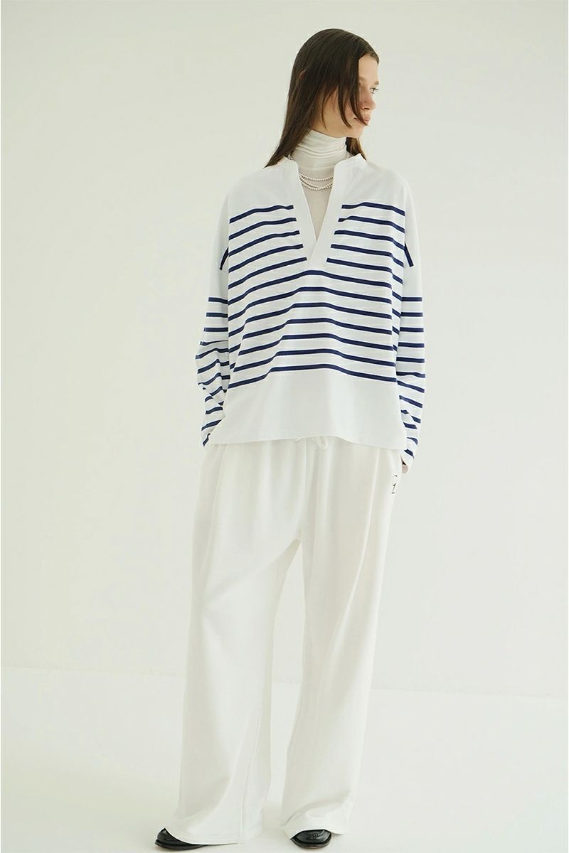 CLANE(クラネ) WIDE HENRY NECK BORDER TOPS ワイドヘンリーネックボーダートップス 19105-1242