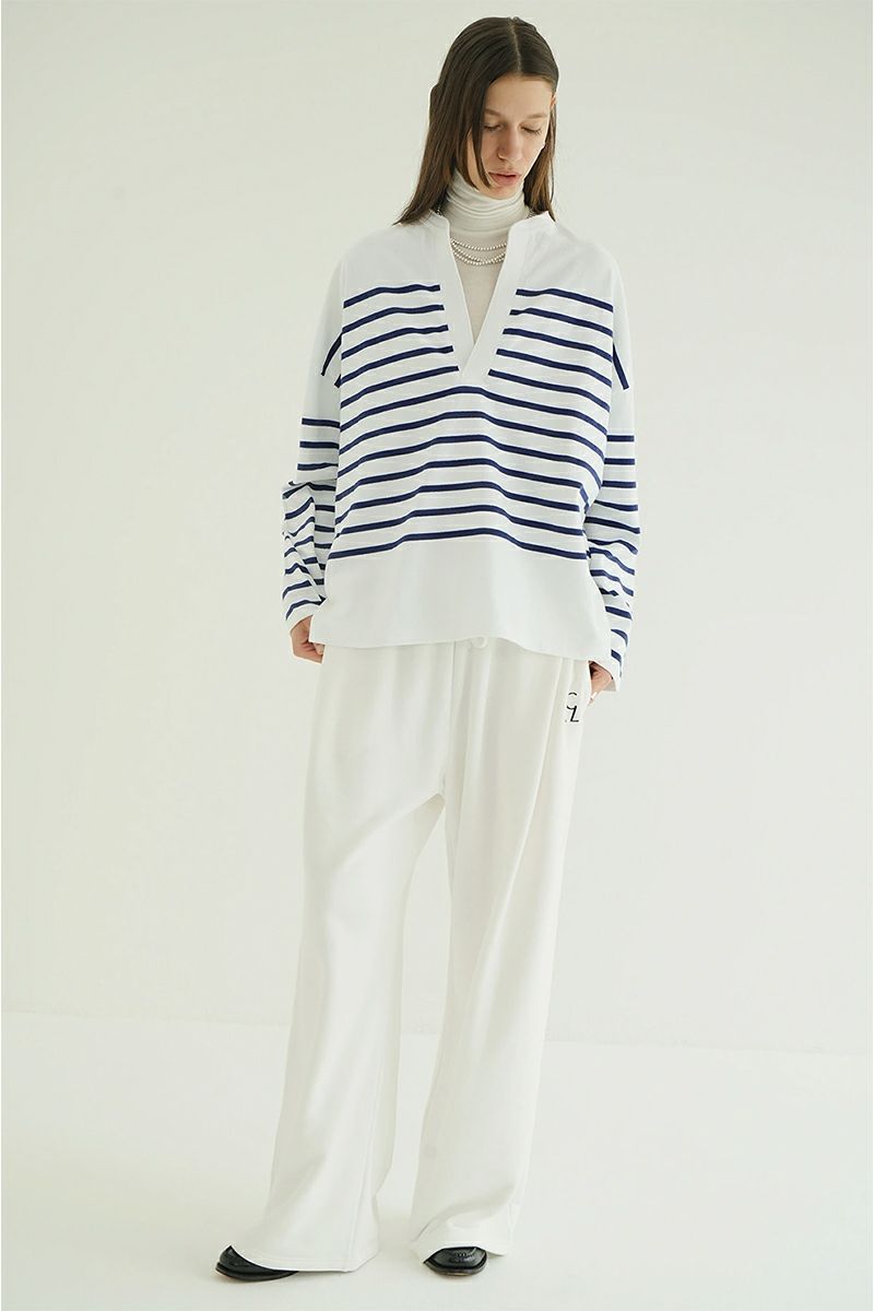 CLANE(クラネ) WIDE HENRY NECK BORDER TOPS ワイドヘンリーネックボーダートップス 19105-1242