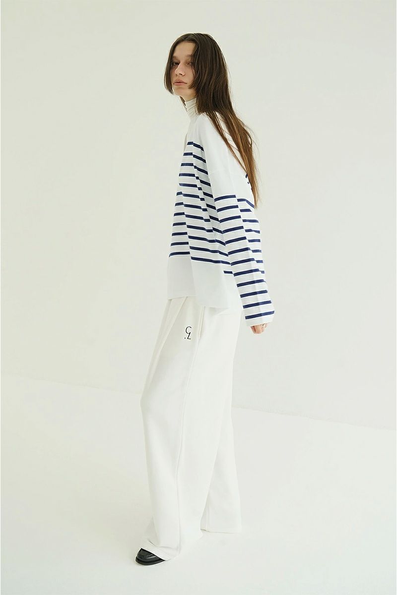 CLANE(クラネ) WIDE HENRY NECK BORDER TOPS ワイドヘンリーネックボーダートップス 19105-1242