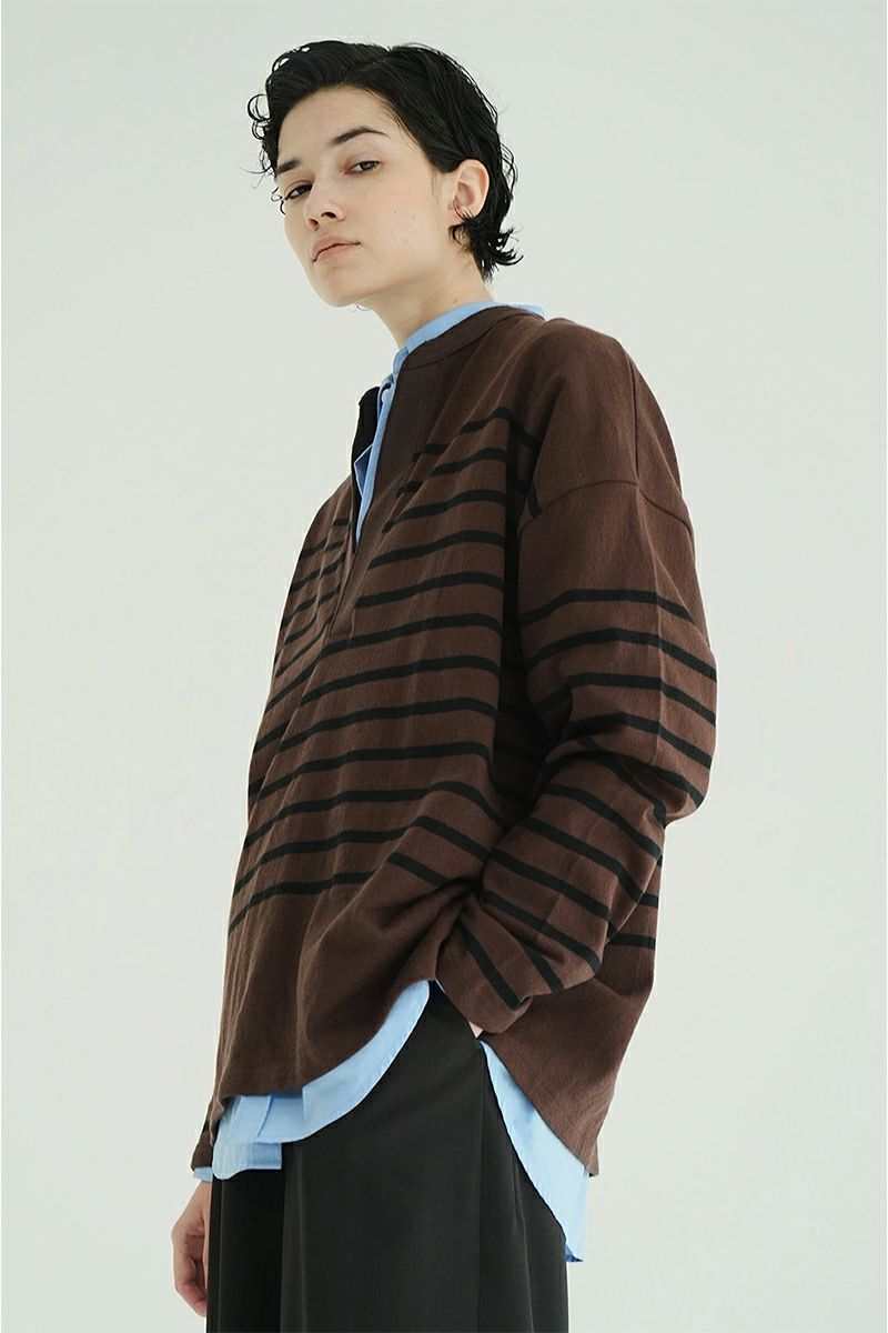 CLANE(クラネ) WIDE HENRY NECK BORDER TOPS ワイドヘンリーネックボーダートップス 19105-1242