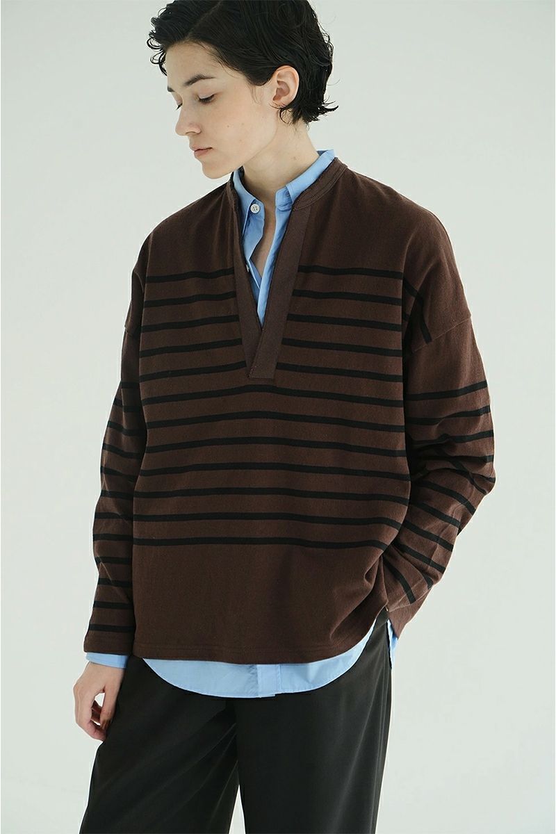 CLANE(クラネ) WIDE HENRY NECK BORDER TOPS ワイドヘンリーネックボーダートップス 19105-1242