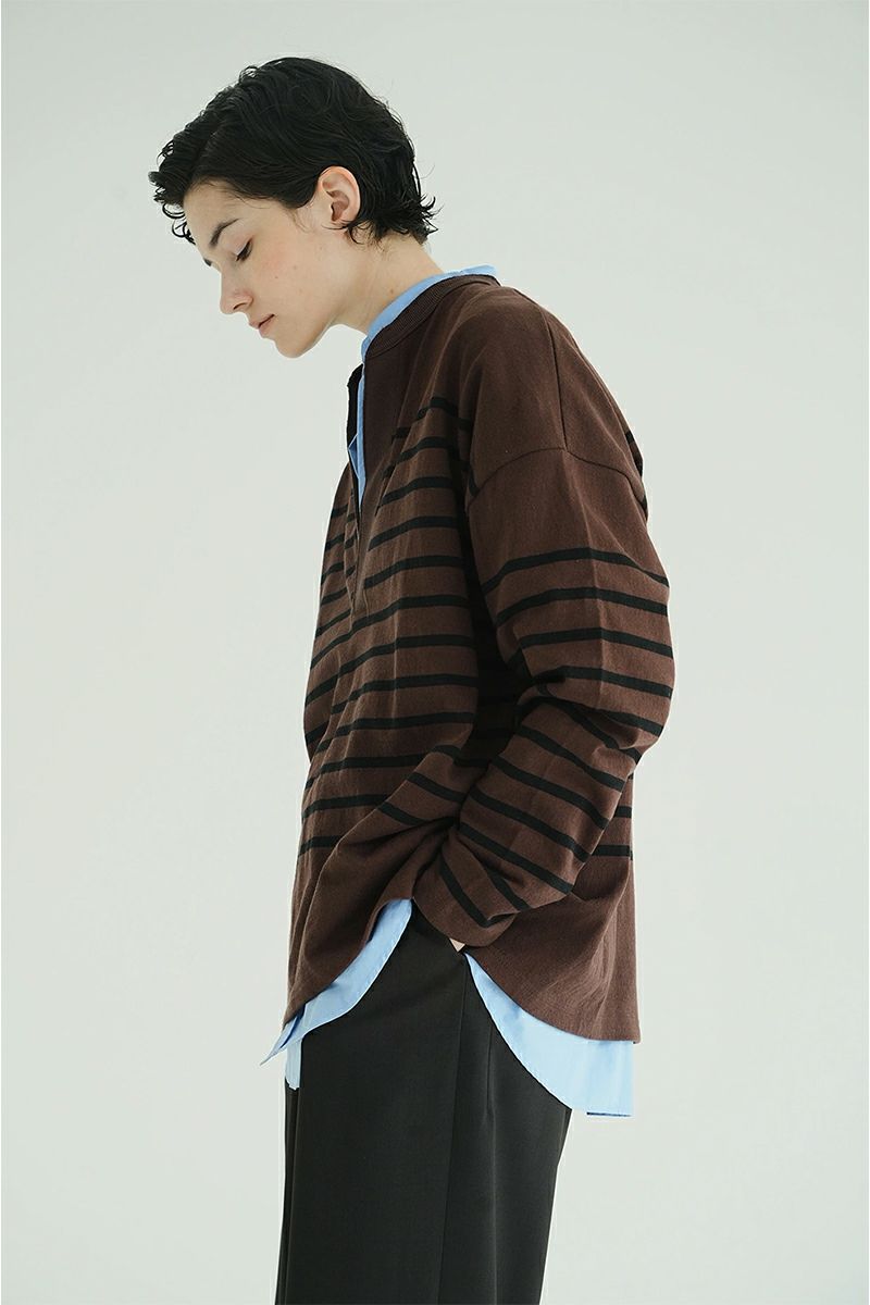 CLANE(クラネ) WIDE HENRY NECK BORDER TOPS ワイドヘンリーネックボーダートップス 19105-1242