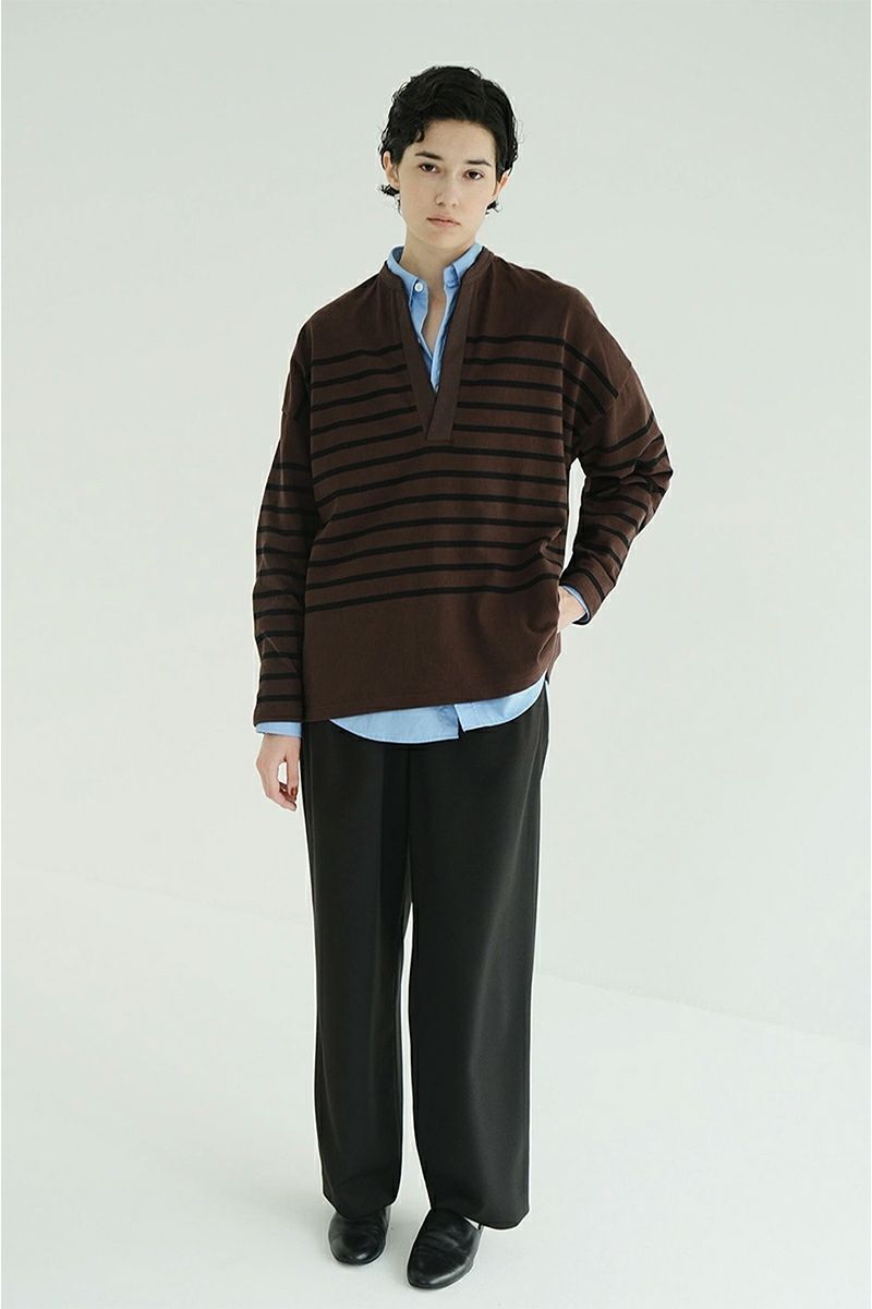 CLANE(クラネ) WIDE HENRY NECK BORDER TOPS ワイドヘンリーネックボーダートップス 19105-1242