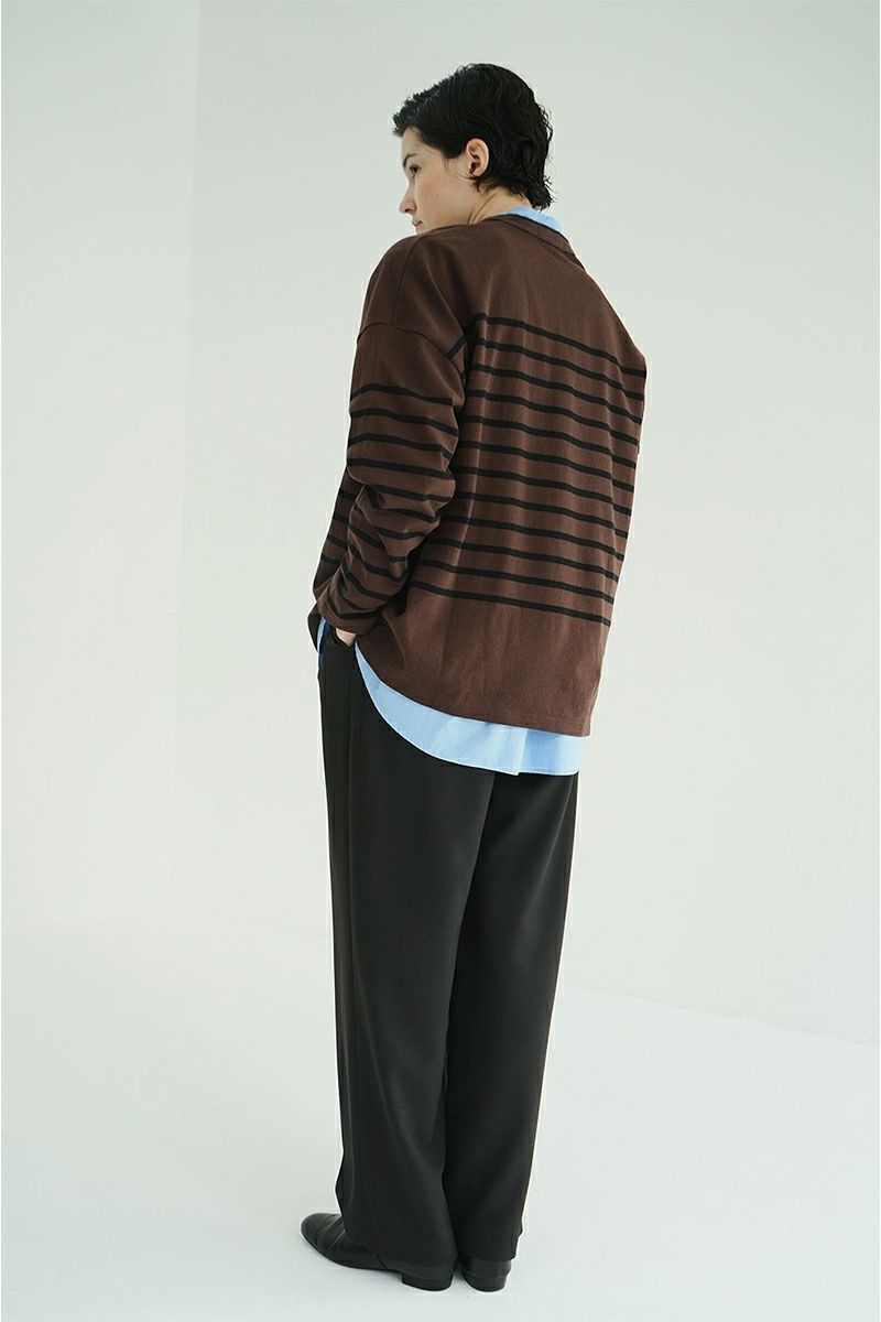CLANE(クラネ) WIDE HENRY NECK BORDER TOPS ワイドヘンリーネックボーダートップス 19105-1242