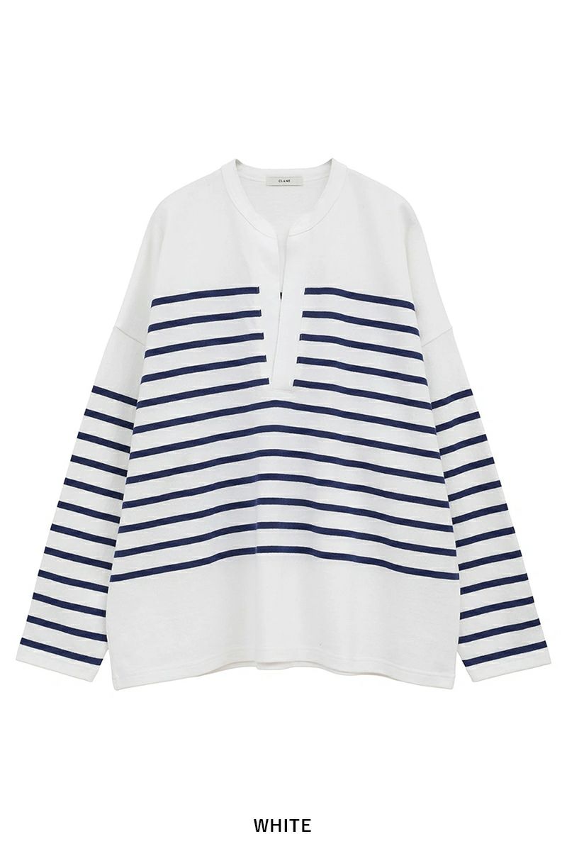 CLANE(クラネ) WIDE HENRY NECK BORDER TOPS ワイドヘンリーネックボーダートップス 19105-1242
