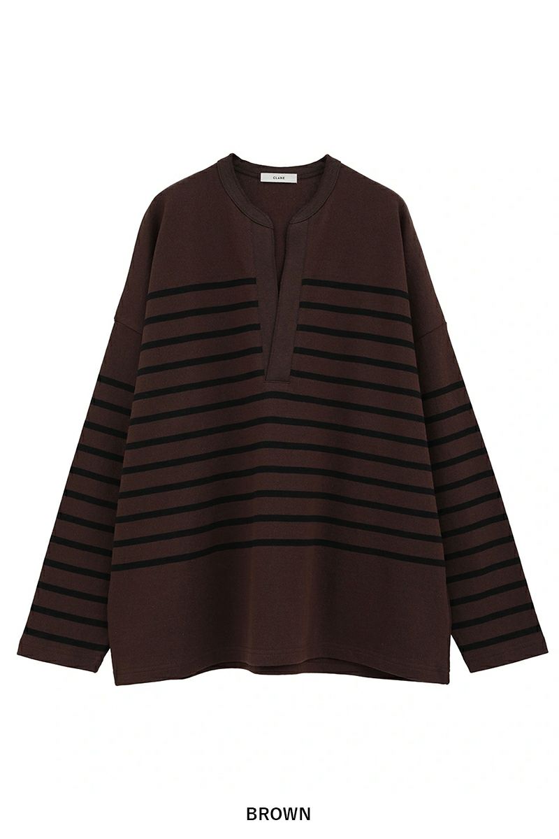 CLANE(クラネ) WIDE HENRY NECK BORDER TOPS ワイドヘンリーネックボーダートップス 19105-1242