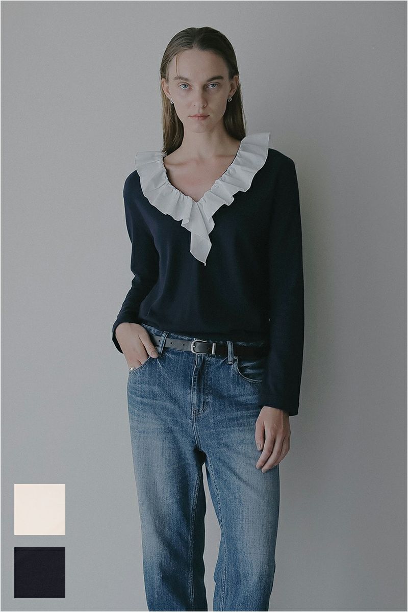 MANOF(マノフ) 2WAY FRILL NECK CUT TOPS FRILL NECK CUT 2ウェイ
