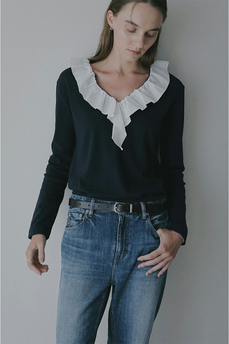 MANOF(マノフ) | MANOF(マノフ)2WAY FRILL NECK CUT TOPS 2ウェイ