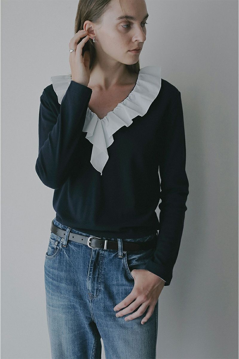 MANOF(マノフ) 2WAY FRILL NECK CUT TOPS 2ウェイフリルネックカットトップス 89105-1142