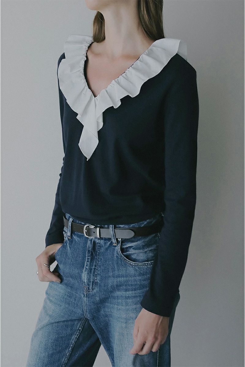 MANOF(マノフ) 2WAY FRILL NECK CUT TOPS 2ウェイフリルネックカットトップス 89105-1142