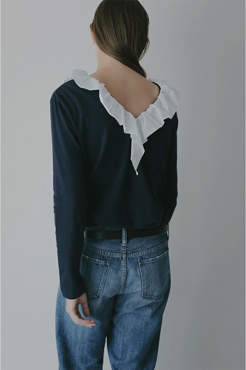 MANOF(マノフ) 2WAY FRILL NECK CUT TOPS 2ウェイフリルネックカットトップス 89105-1142
