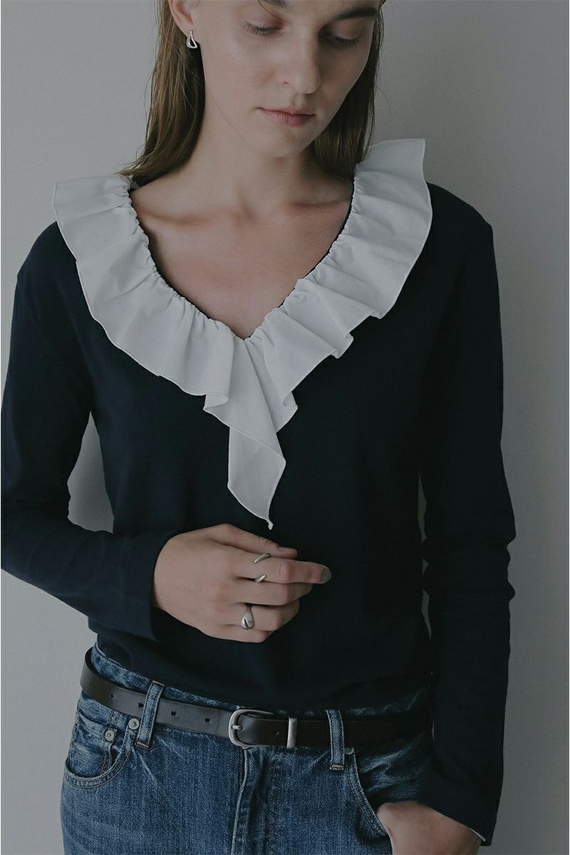 MANOF(マノフ) 2WAY FRILL NECK CUT TOPS 2ウェイフリルネックカットトップス 89105-1142