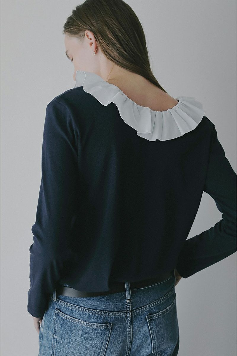 MANOF(マノフ) 2WAY FRILL NECK CUT TOPS 2ウェイフリルネックカットトップス 89105-1142