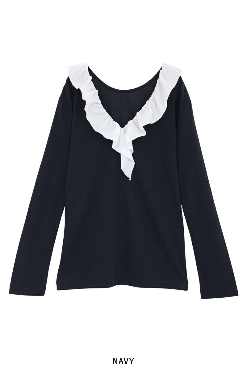MANOF(マノフ) 2WAY FRILL NECK CUT TOPS 2ウェイフリルネックカットトップス 89105-1142