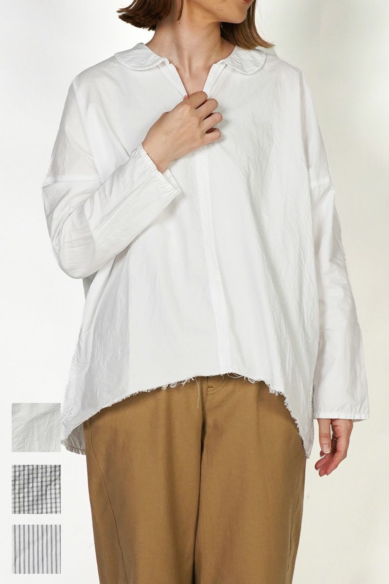 homspun(ホームスパン)  ハイカウントクロス丸襟プルオーバーブラウス 5749