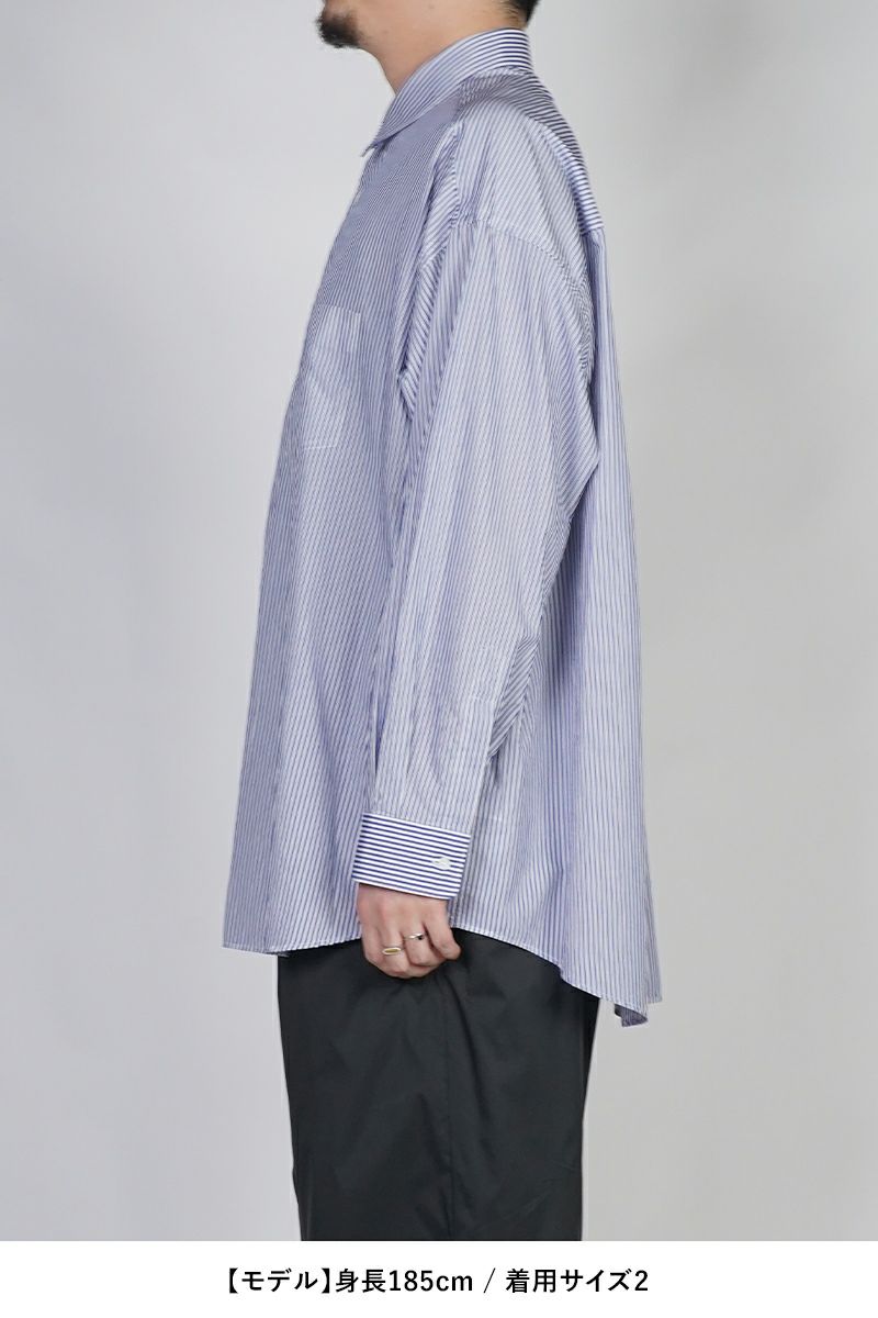 Graphpaper(グラフペーパー) Broad Stripe L/S Oversized Regular Collar Shirt ブロードストライプ長袖オーバーサイズレギュラーカラーシャツ GM254-50022STB
