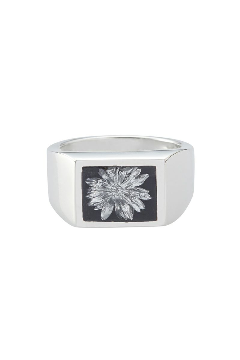XOLO(ショロ) Signet Ring with Black & Gray Flower シグネットリングウィズブラックグレーフラワー XOR-126