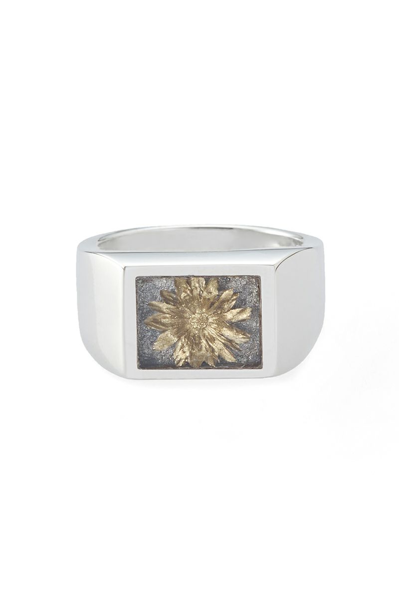 XOLO(ショロ) Signet Ring with Gray & Gold Flower シグネットリングウィズスグレー＆ゴールドフラワー XOR125