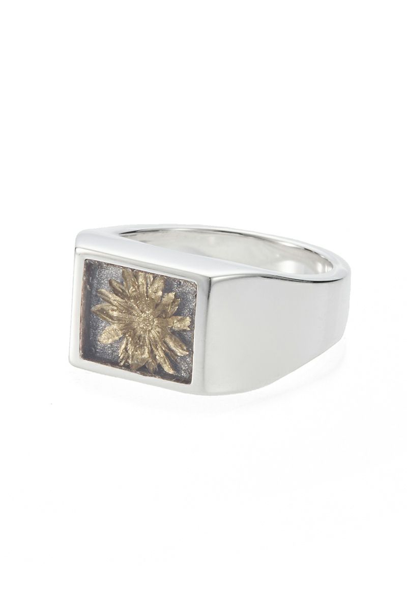 XOLO(ショロ) Signet Ring with Gray & Gold Flower シグネットリングウィズスグレー＆ゴールドフラワー XOR125