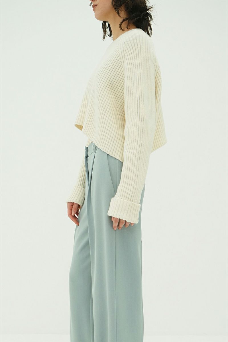 CLANE(クラネ) ASYMMETRY WIDE SHORT KNIT TOPS アシンメトリーワイドショートニットトップス 10106-2023