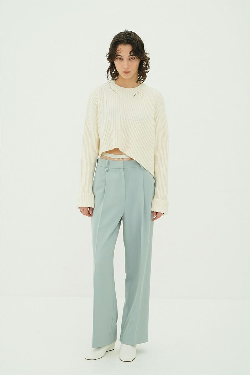 CLANE(クラネ) ASYMMETRY WIDE SHORT KNIT TOPS アシンメトリーワイドショートニットトップス 10106-2023