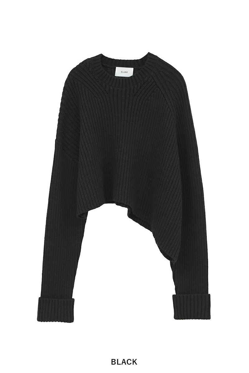 CLANE(クラネ) ASYMMETRY WIDE SHORT KNIT TOPS アシンメトリーワイドショートニットトップス 10106-2023