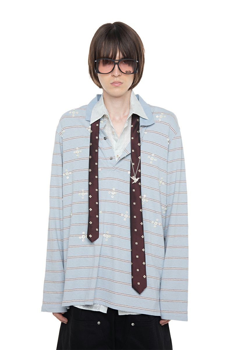 DAIRIKU(ダイリク) "Benjamin" Button Border Skipper Tee ベンジャミン ボタンボーダースキッパーTシャツ 26SS C1