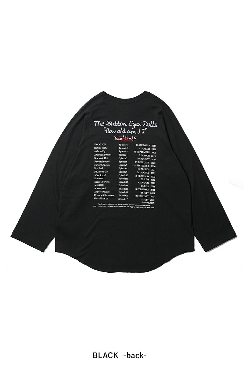 DAIRIKU(ダイリク) "BUTTON EYE DOLL" Raglan Tag Tour Tee ボタンアイドール ラグランタグツアーTシャツ 26SS C12