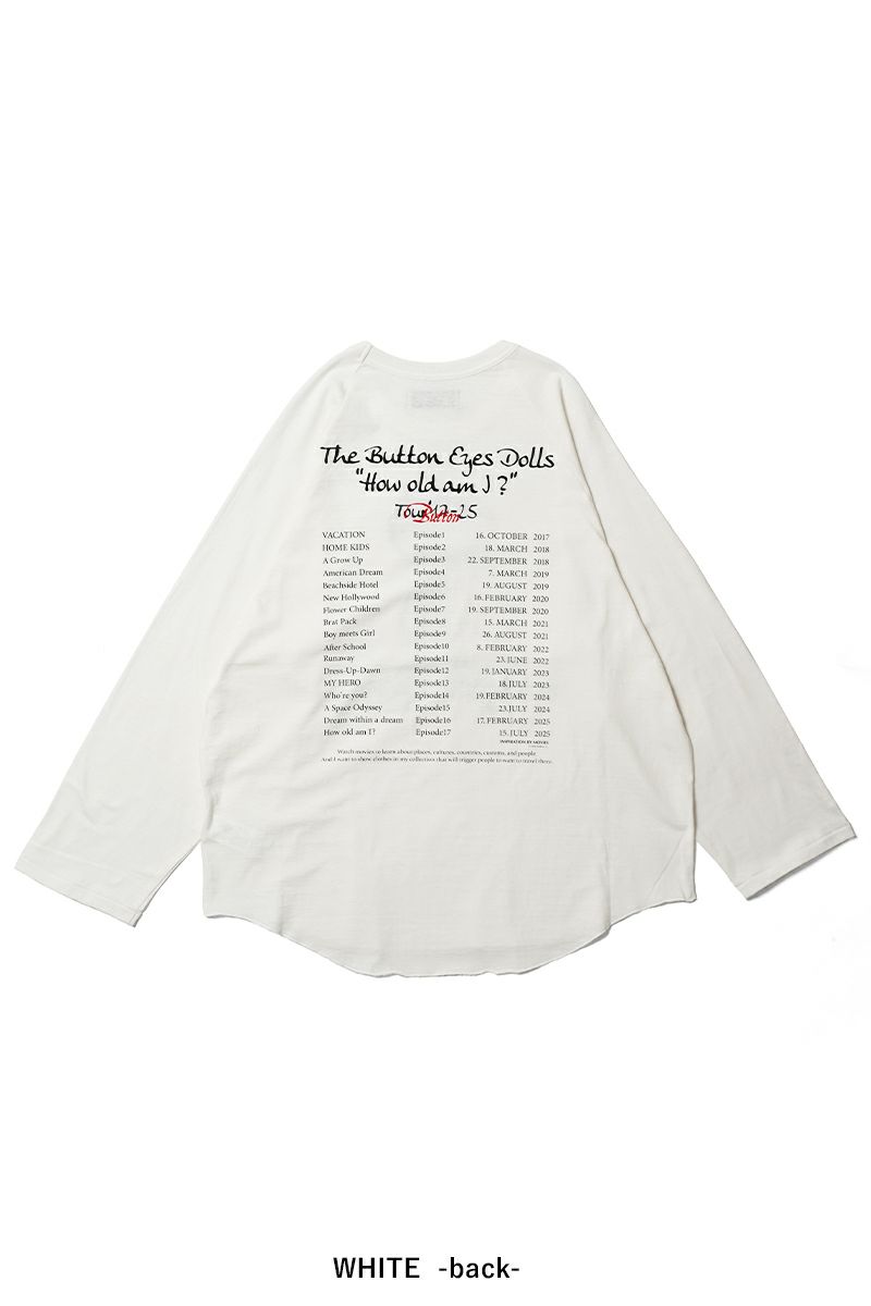 DAIRIKU(ダイリク) "BUTTON EYE DOLL" Raglan Tag Tour Tee ボタンアイドール ラグランタグツアーTシャツ 26SS C12